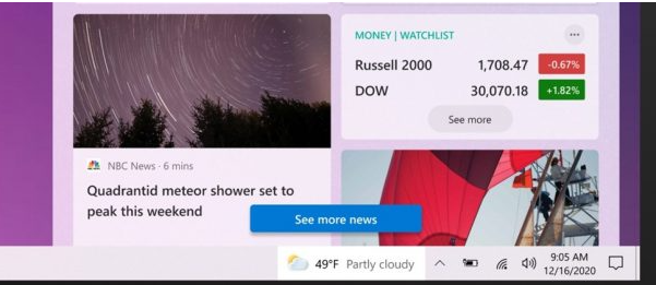 Windows 10将在任务栏上显示新闻和天气